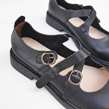 Women Leather Cross Belt Flat Shoes