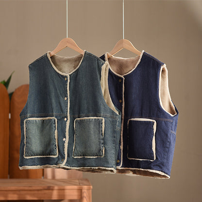 Women Reversible Denim Sleeveless Vest