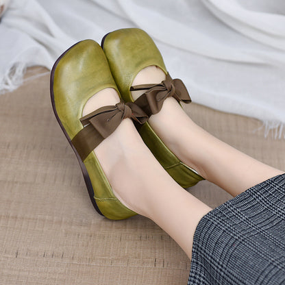 Women Slip-On Bow Leather Shoes