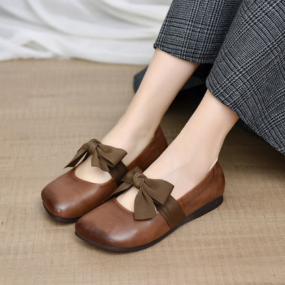 Women Slip-On Bow Leather Shoes