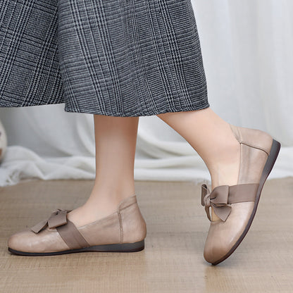 Women Slip-On Bow Leather Shoes