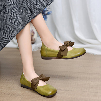 Women Slip-On Bow Leather Shoes