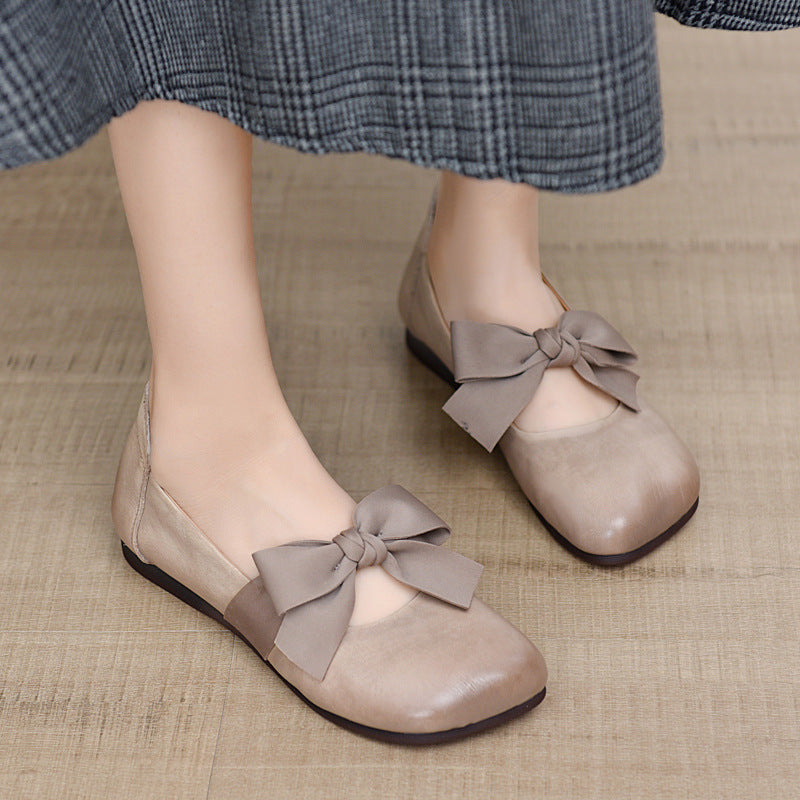 Women Slip-On Bow Leather Shoes