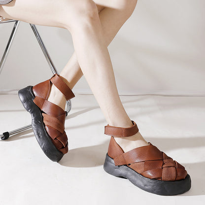 Woven Leather Platform Sandals