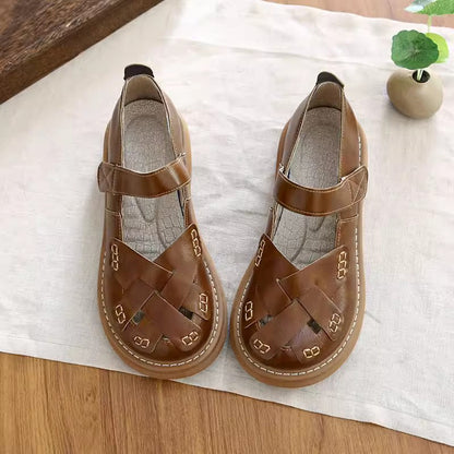 Woven Soft Leather Mary Jane Shoes