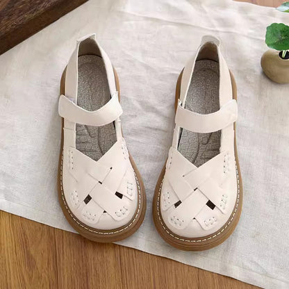 Woven Soft Leather Mary Jane Shoes