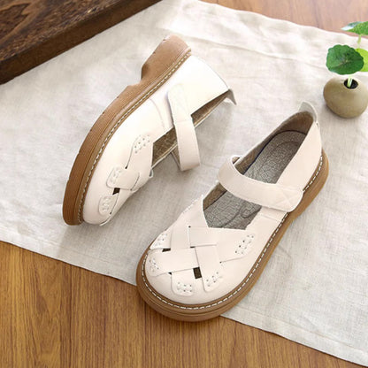 Woven Soft Leather Mary Jane Shoes