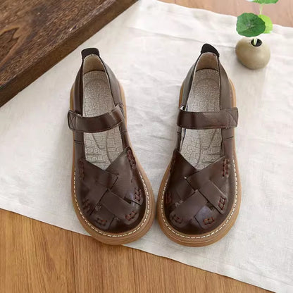 Woven Soft Leather Mary Jane Shoes