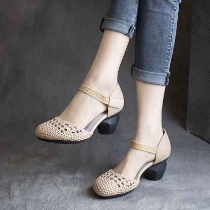 Strappy Chunky Heels Woven Women Shoes - Luckyback