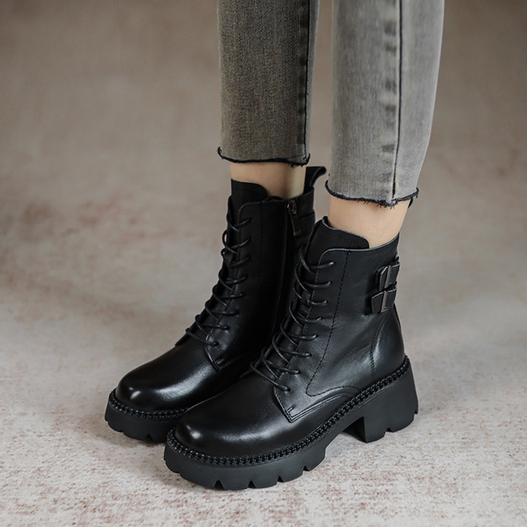 British Style Buckle Mid-Calf Boots – Retrosia