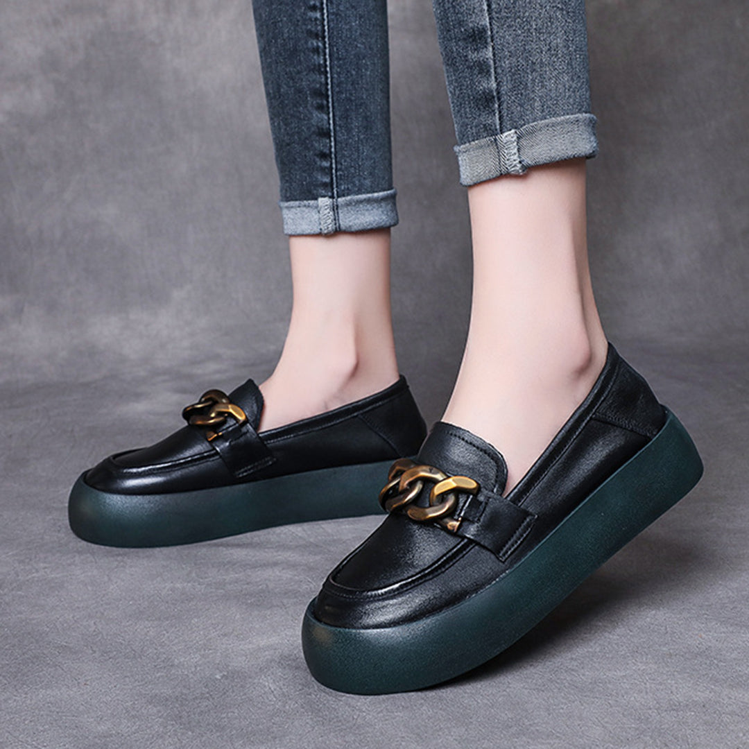 British Style Flatform Leather Shoes - Luckyback