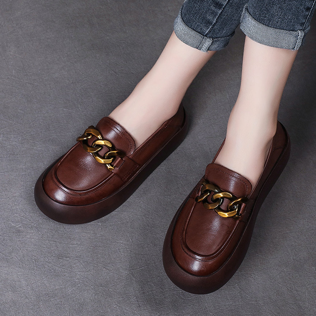 British Style Flatform Leather Shoes - Luckyback