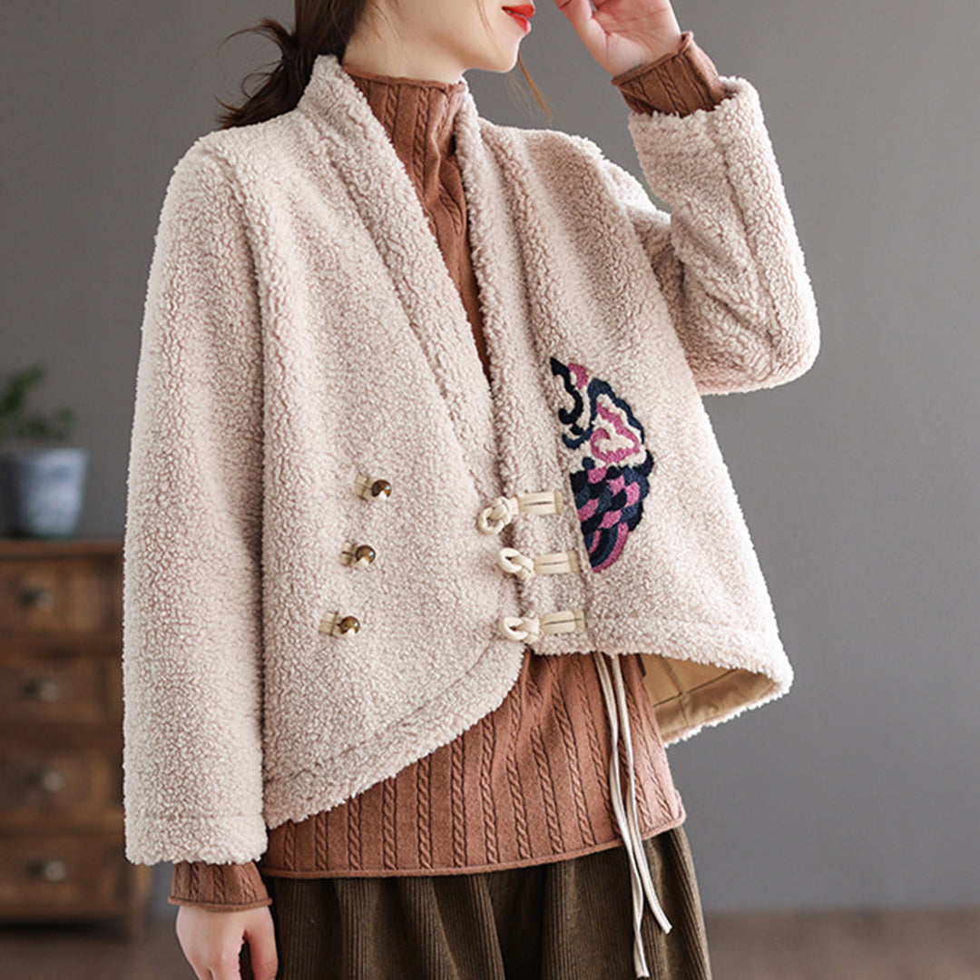 Casual Solid Fleece Shearling Jacket | Retrosia, Fleeced Coat, Women ...