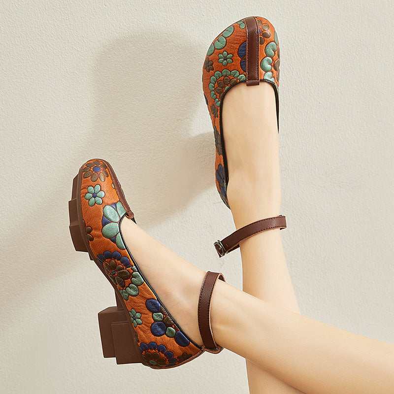 Ethnic Style Leather Printed Single Shoes