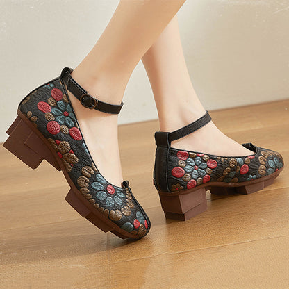 Ethnic Style Leather Printed Single Shoes