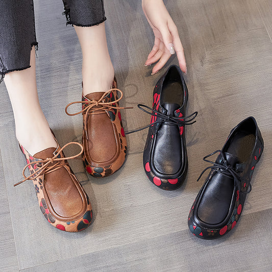 Ethnic Style Printed Lace-up Leather Shoes