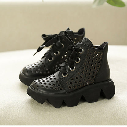 Eyelets Lace Up Mid Heel Boots - Luckyback