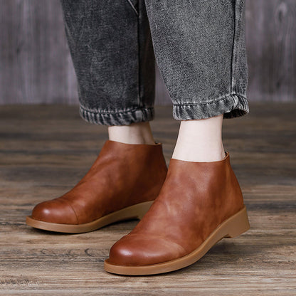 Handmade Retro Slip-On Leather Ankle Boots