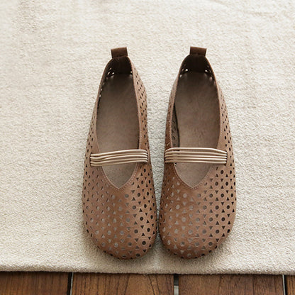 Hollow-Out Breathable Leather Flats Shoes