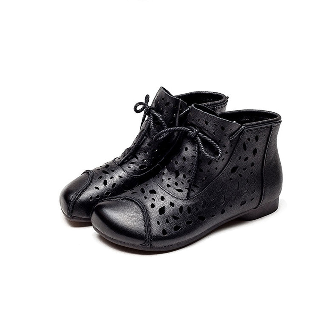 Hollow-Out Spliced Leather Boots - Luckyback