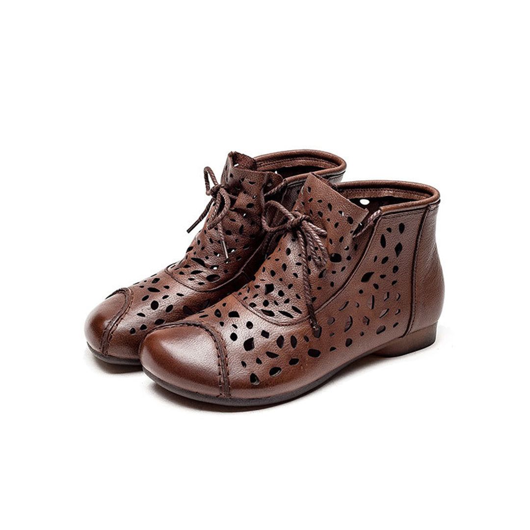 Hollow-Out Spliced Leather Boots - Luckyback