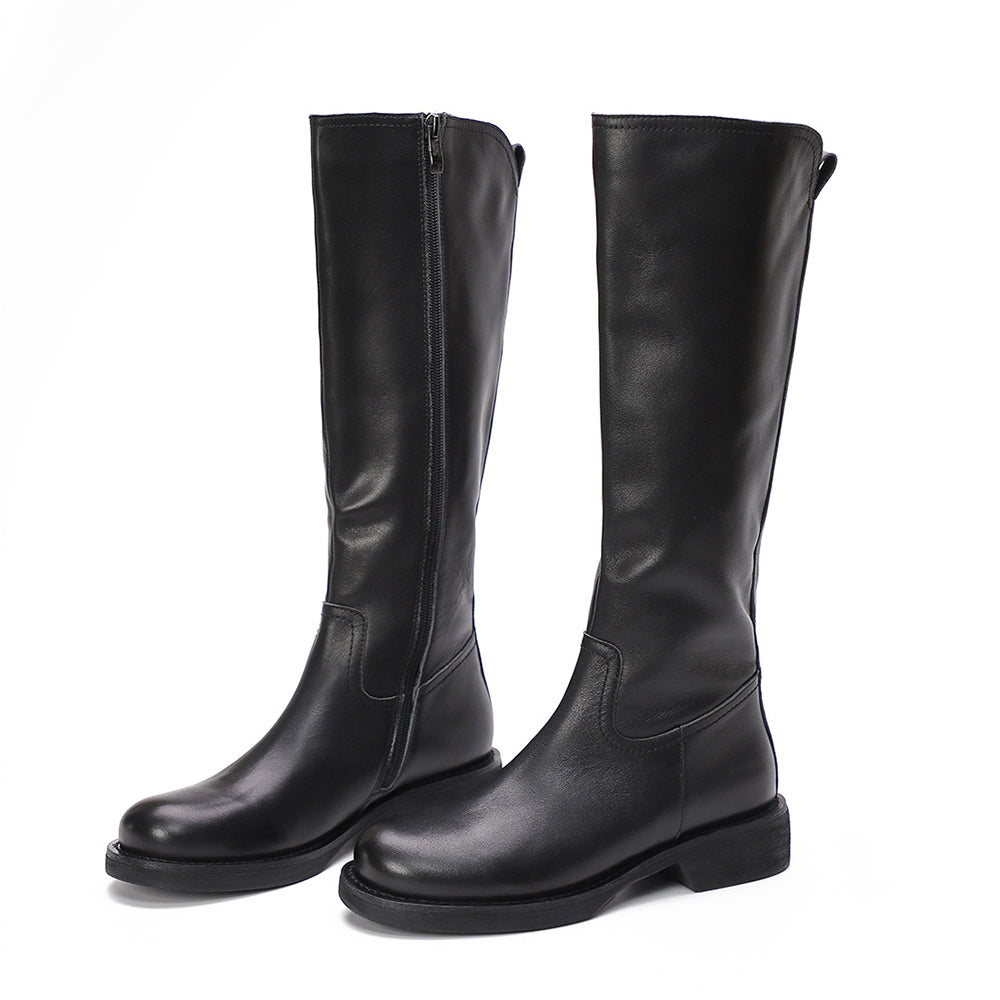 Knee-High Retro British Style Leather Knight Long Boots