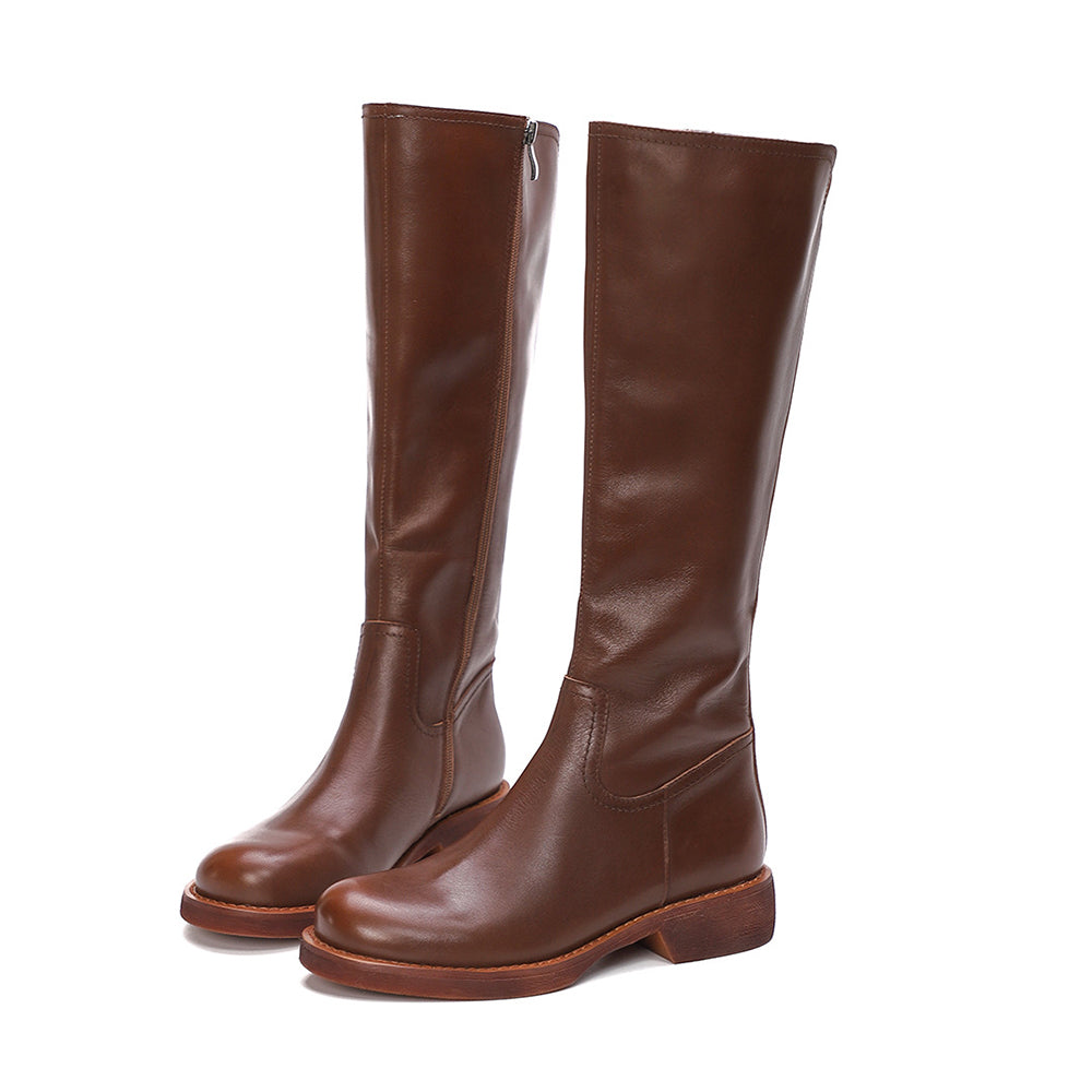 Knee-High Retro British Style Leather Knight Long Boots