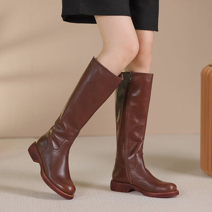 Knee-High Retro British Style Leather Knight Long Boots