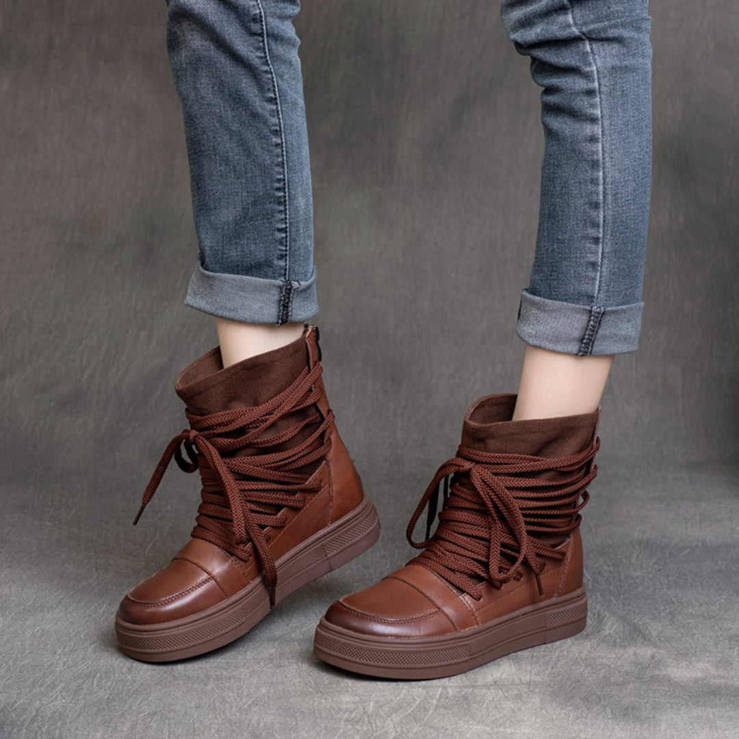 Lace-Up MId Heel Martin Boots - Luckyback