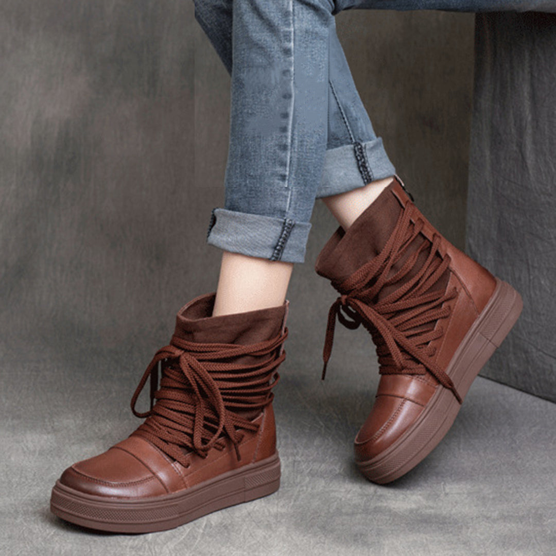 Lace-Up MId Heel Martin Boots - Luckyback