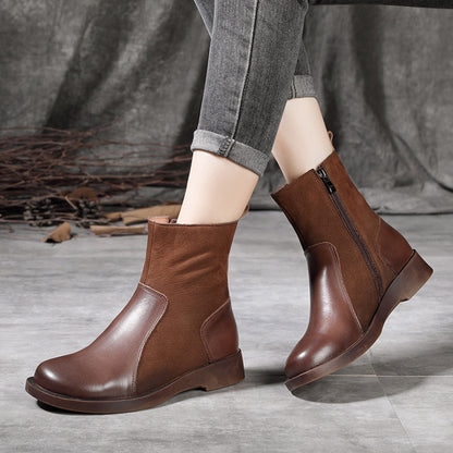 Leather Spliced Retro Martin Boots - Luckyback