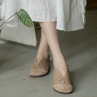 Leather Stitching Hollow Retro Flats Shoes