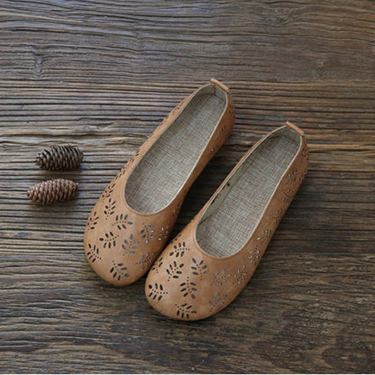 Leaves Hollow Out Flats Slip On Shoes