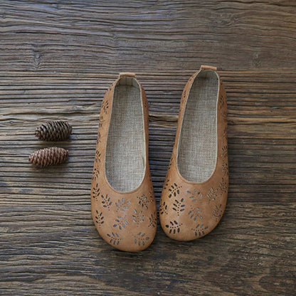 Leaves Hollow Out Flats Slip On Shoes