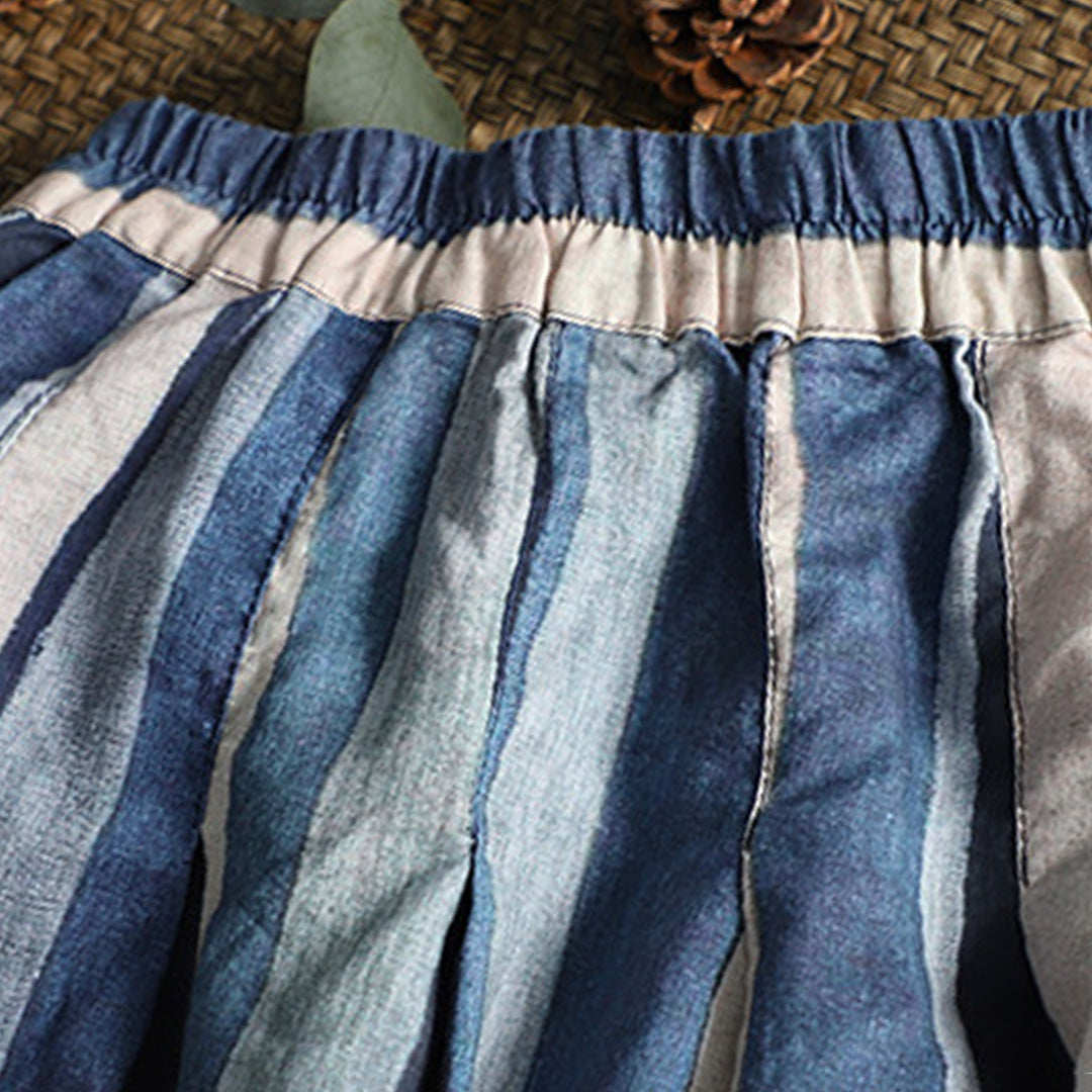Linen Striped Casual Midi Skirt - Luckyback