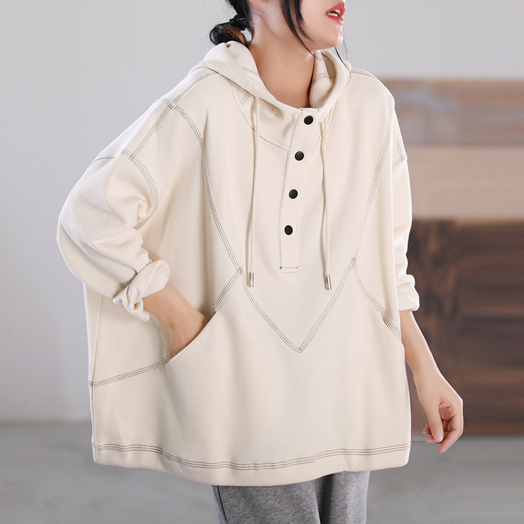 Loose Fit Pullover Topstitching Hoodie – Retrosia