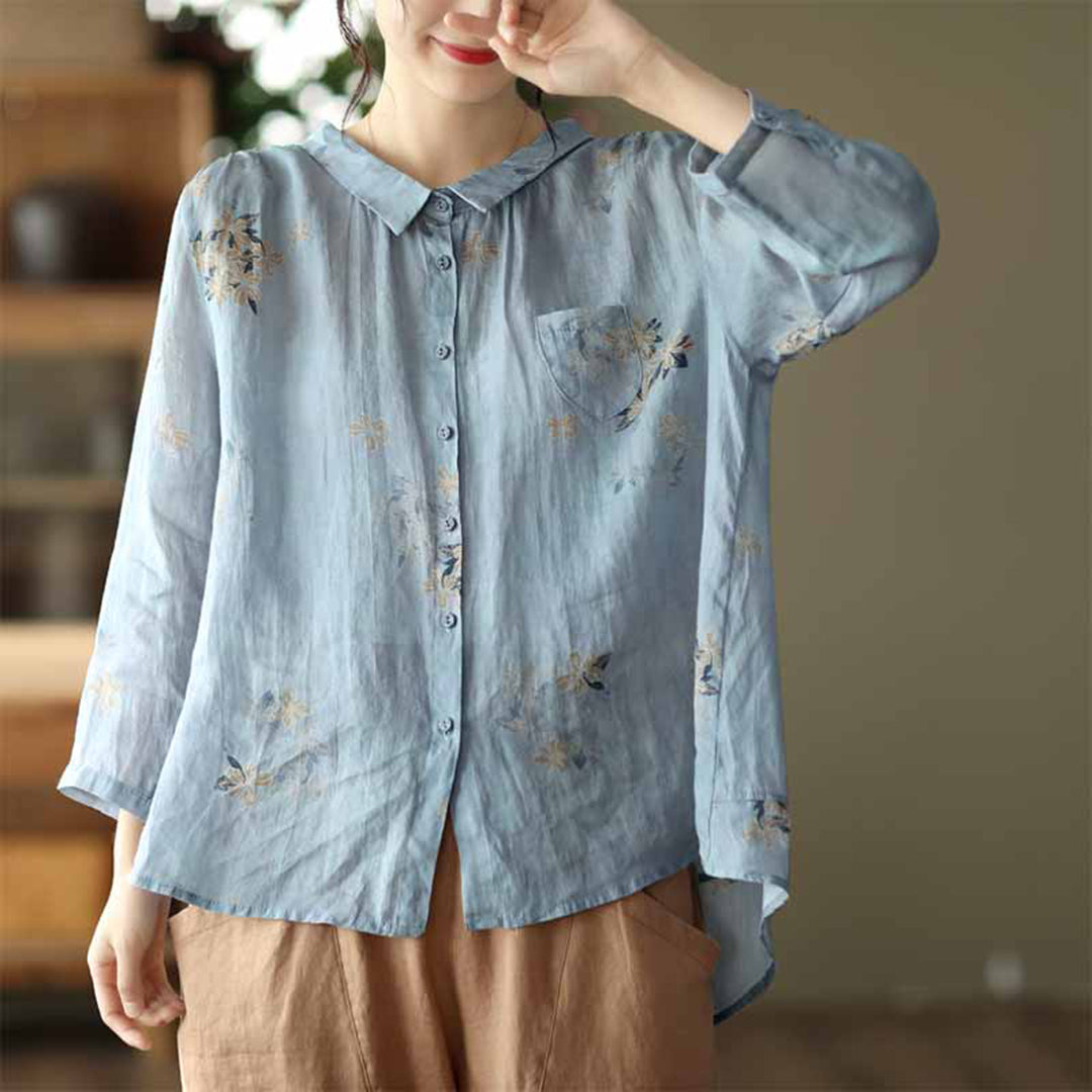 Ramie Flower Printed Loose Fit Shirt – Retrosia