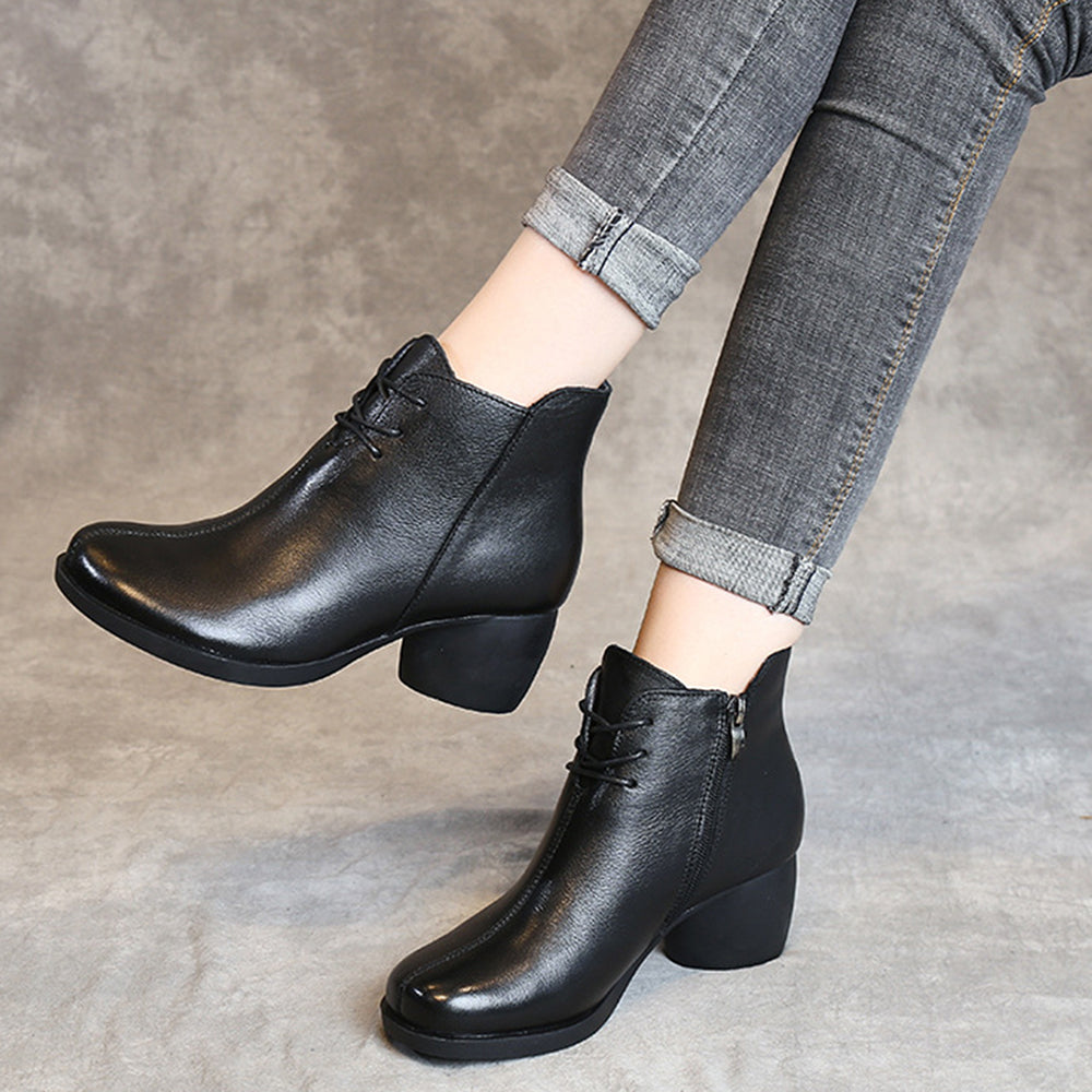 Retro Block Heels Leather Ankle Boots – Retrosia