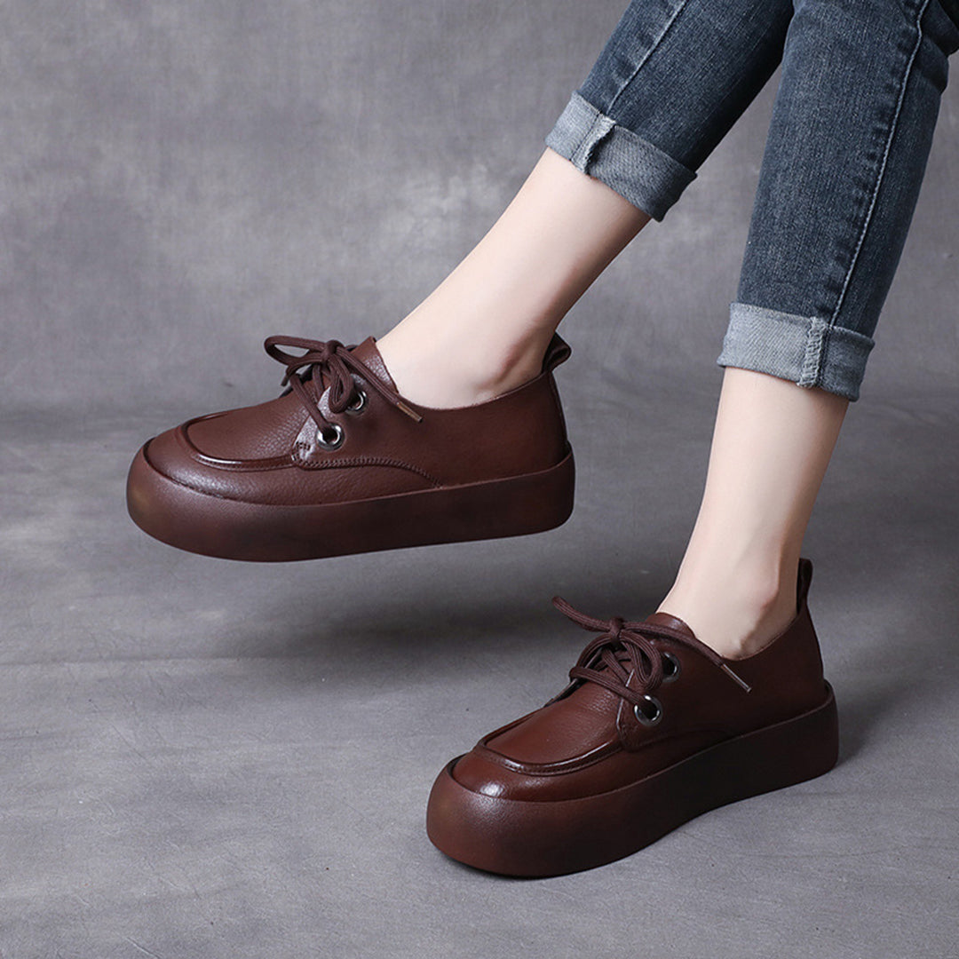 Retro Handmade Flatform Leather Shoes - Luckyback