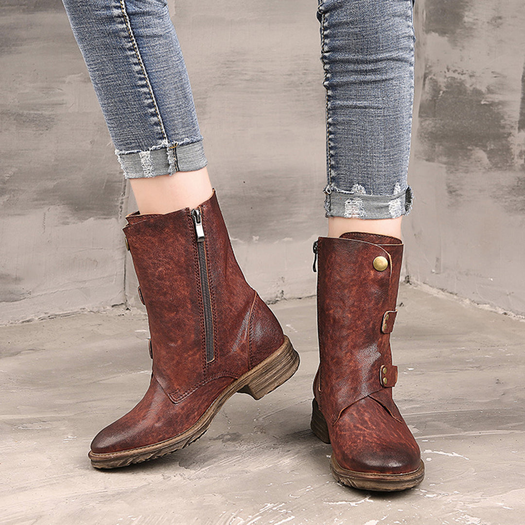 Retro Handmade Mid-calf Motorcycle Boots – Retrosia