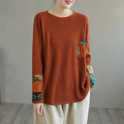 Retro Loose Fit Appliqued Thin Sweater