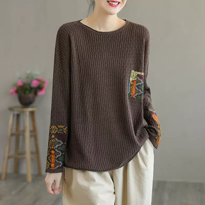 Retro Loose Fit Appliqued Thin Sweater