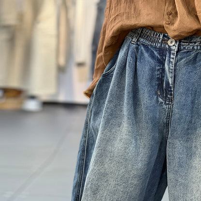 Retro Raw Edge Casual Loose Fit Denim Pants