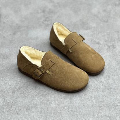 Retro Shearling Soft Leather Flat Shoes