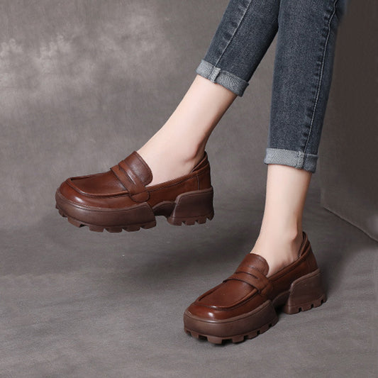 Retro Women Leather Loafer Shoes - Luckyback