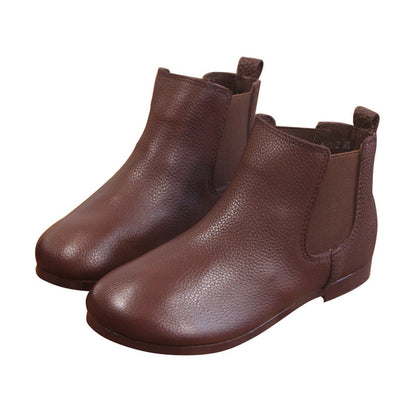 Round Toe Retro Leather Ankle Boots - Luckyback