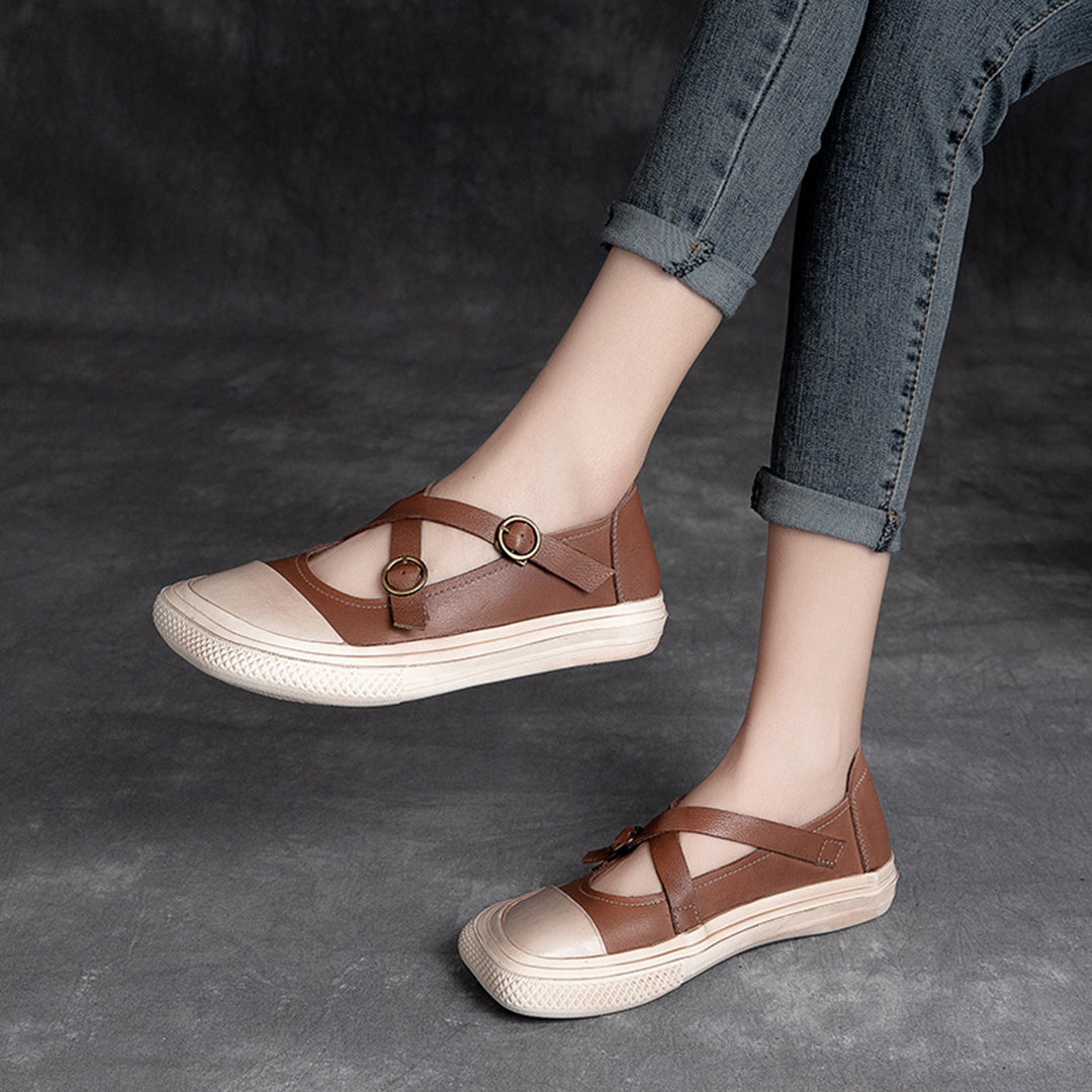 Square Toe Cross Belt Casual Shoes - Luckyback