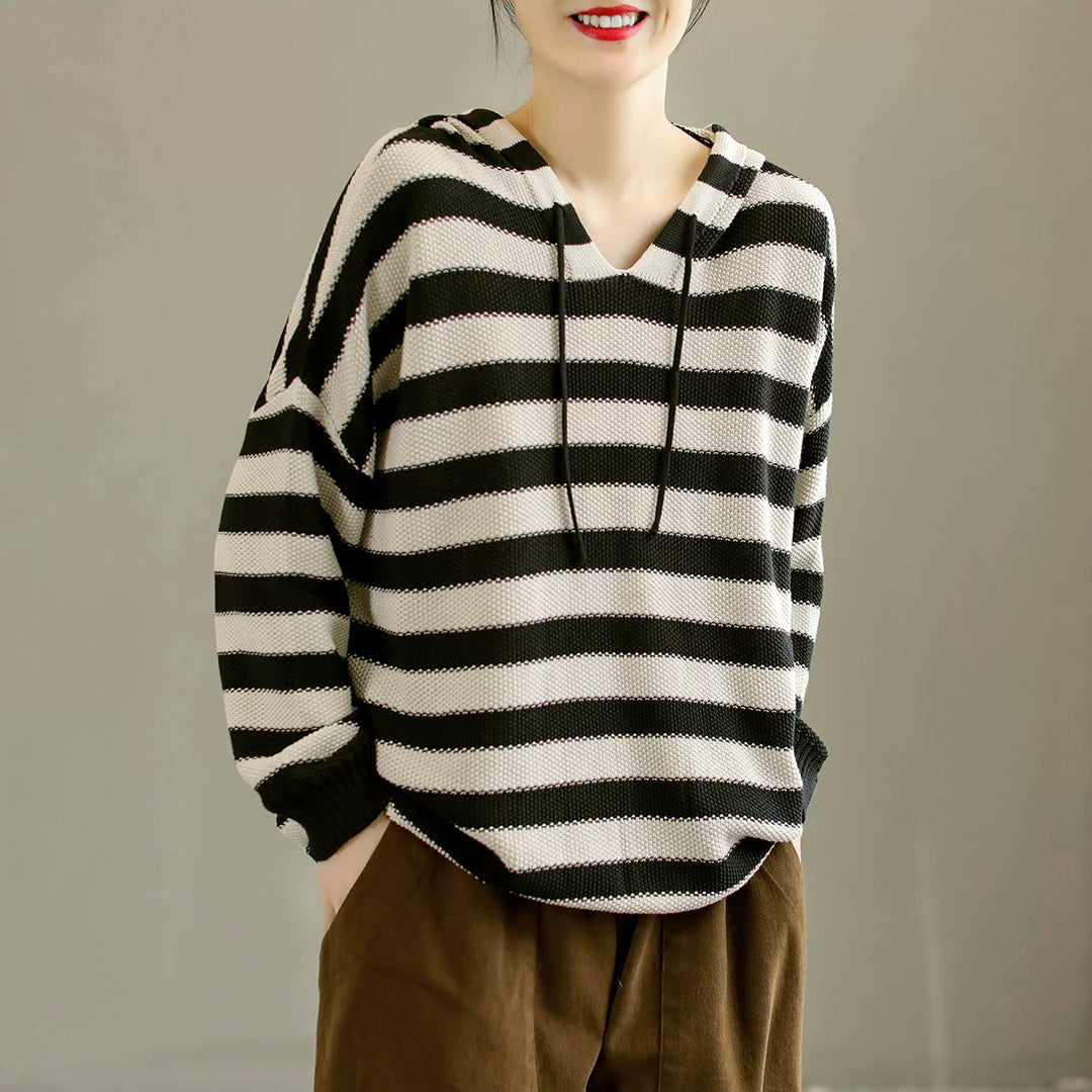 Stripes Knitted Color-Block Hooded Sweater – Retrosia