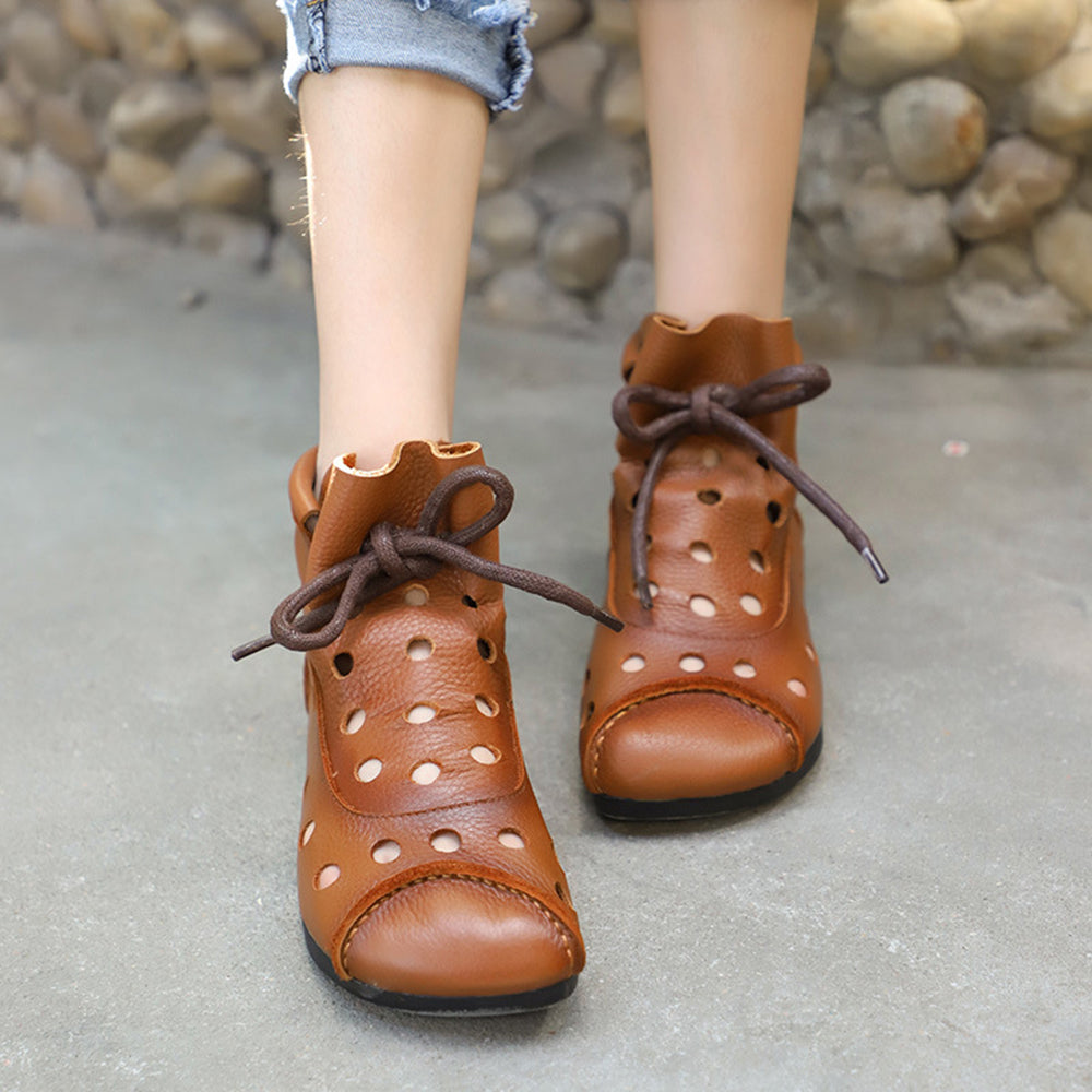 Summer Leather Hollow Breathable Boots Casual Sandals