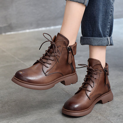 Trendy British Style Leather Ankle Boots With Double Zippers